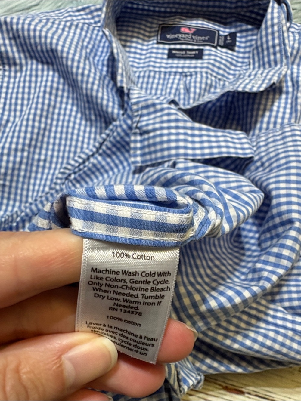 Vineyard Vines Blue and White Gingham Whale Button-Down Shirt sz L - Picture 8 of 8